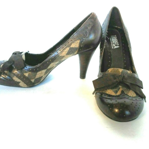 Kenneth Cole Brown & Beige Argyle Mary Janes 8 - Picture 1 of 7